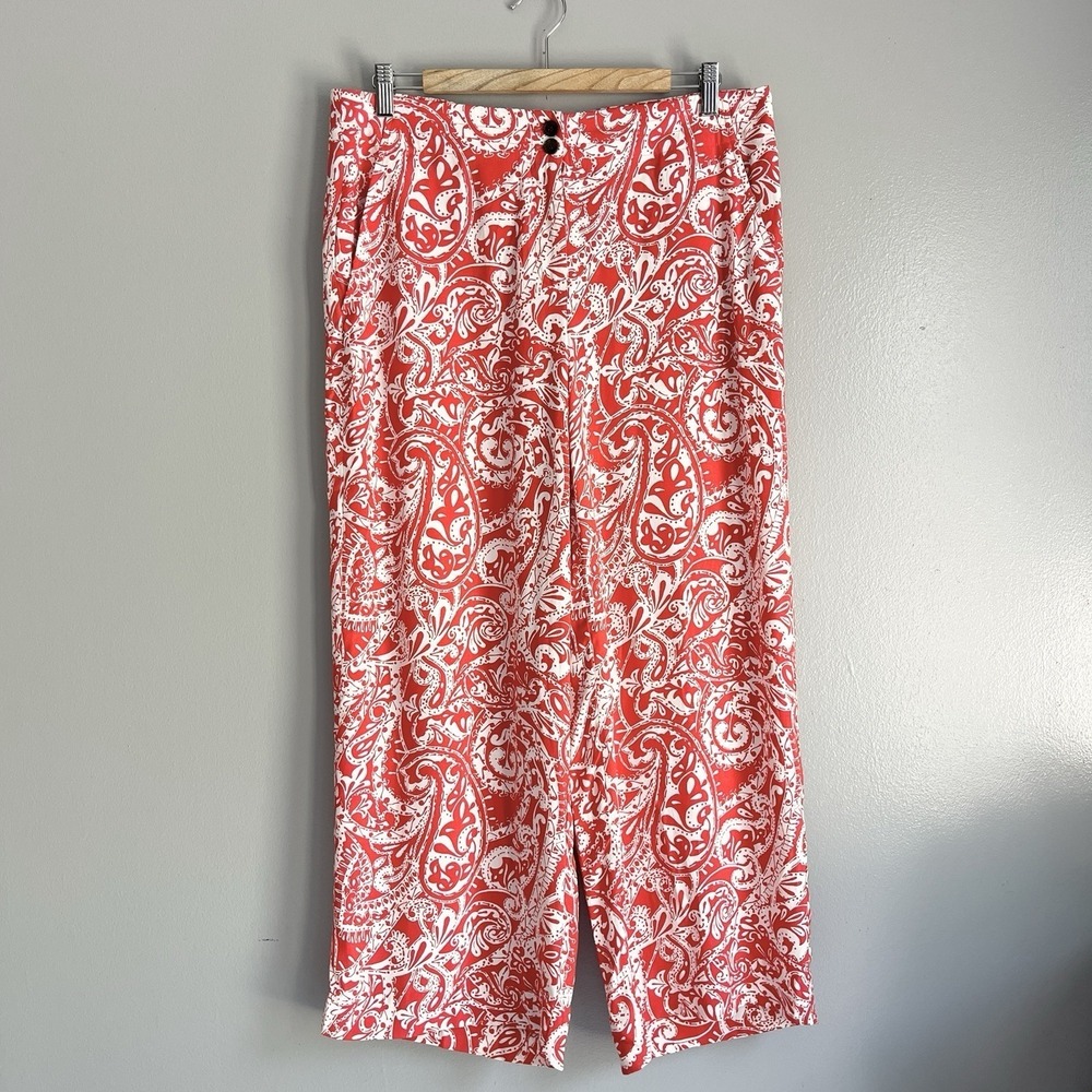 Ann Taylor LOFT Orange Paisley Wide Leg Crop Pants Flowy Beach Measures L READ